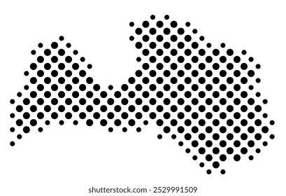 Abstract map of Latvia with a pattern of black circles like a chessboard