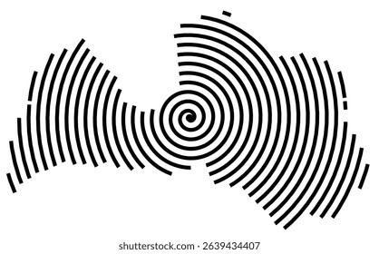 Abstract map of Latvia showing the country with a black spiral line