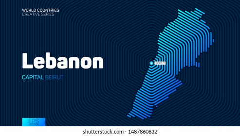 Abstract map of Lebanon with hexagon lines