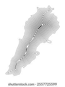 Abstract map of Lebanon showing the country border buffered inside with black tapering lines