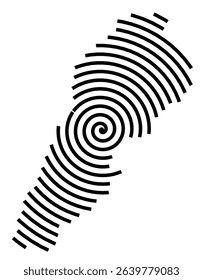 Abstract map of Lebanon showing the country with a black spiral line