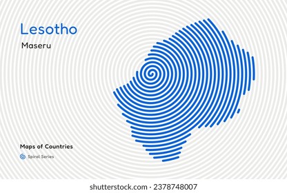 Abstract Map of Lesotho in a Circle Spiral Pattern with a Capital of Maseru. African Set.