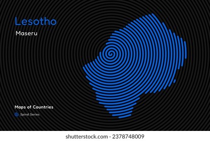 Abstract Map of Lesotho in a Circle Spiral Pattern with a Capital of Maseru. African Set.