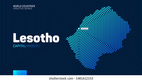 Abstract map of Lesotho with hexagon lines