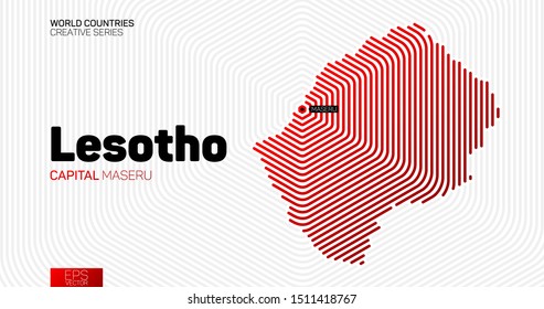 Abstract map of Lesotho with red hexagon lines