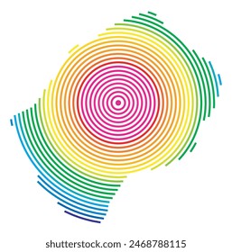 Abstrakte Landkarte von Lesotho, die die Gegend des Landes mit konzentrischen Ringen in Regenbogenfarben wie ein Schießziel zeigt.