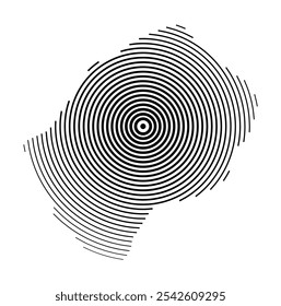 Abstract map of Lesotho showing the country with concentric black tapering lines
