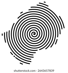 Abstract map of Lesotho showing the country with a black spiral line