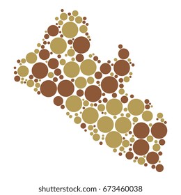 abstract map of liberia filled with circles of different sizes