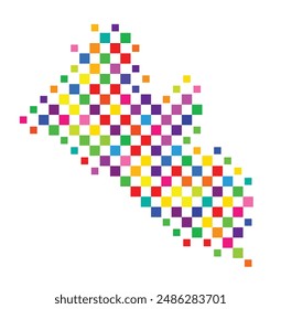 Abstract map of Liberia with a pattern of colorful squares like a chess board