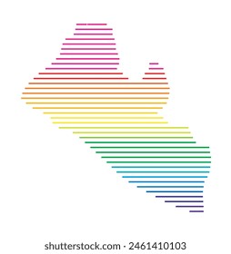 Abstract map of Liberia showing the area of the country with horizontal parallel lines in rainbow colors