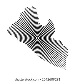 Abstract map of Liberia showing the country with concentric black tapering lines