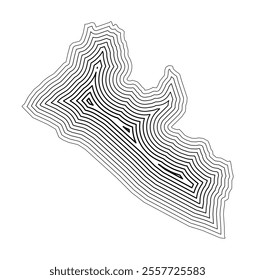 Abstract map of Liberia showing the country border buffered inside with black tapering lines