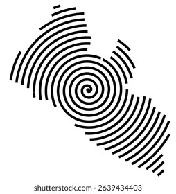 Abstract map of Liberia showing the country with a black spiral line