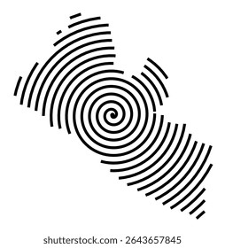 Mapa abstrato da Libéria mostrando o país com uma linha espiral preta