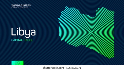 Abstract map of Libya with circle lines