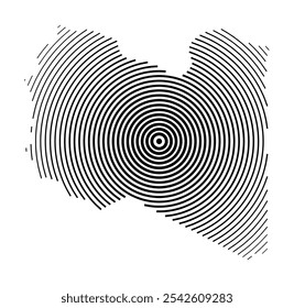 Abstract map of Libya showing the country with concentric black tapering lines