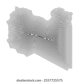 Abstract map of Libya showing the country border buffered inside with black tapering lines