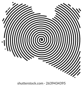 Abstract map of Libya showing the country with a black spiral line