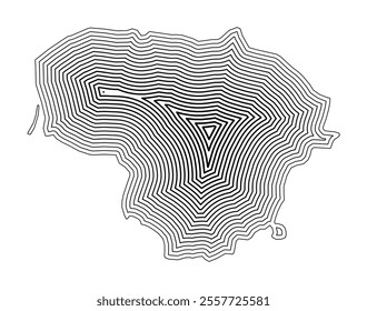 Abstract map of Lithuania showing the country border buffered inside with black tapering lines