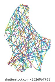 Abstract map of Luxembourg showing the country with random crossing colored lines like a spider web