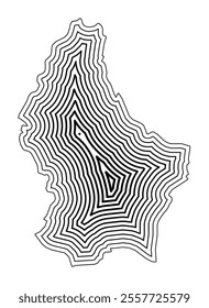Abstract map of Luxembourg showing the country border buffered inside with black tapering lines