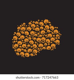 abstract map of macedonia filled with orange halloween pumpkins heads on a black background