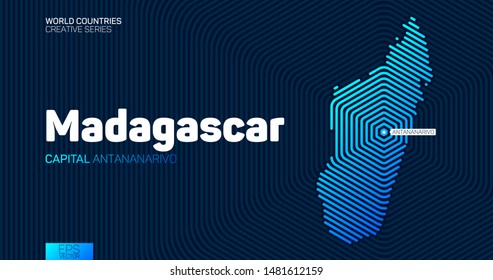 Abstract map of Madagascar with hexagon lines