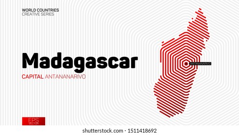 Abstract map of Madagascar with red hexagon lines