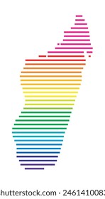 Abstrakte Karte von Madagaskar, die das Gebiet des Landes mit Horizontalen Parallelen in Regenbogenfarben zeigt