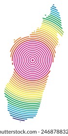 Mapa Abstractas de Madagascar que muestra la zona del país con anillos concéntricos en colores arcoíris como un blanco de tiro.