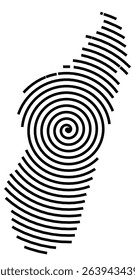 Abstract map of Madagascar showing the country with a black spiral line