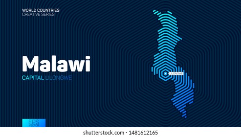 Abstract map of Malawi with hexagon lines