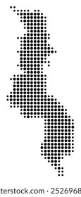 Abstract map of Malawi showing the area of the country with a pattern of black circles