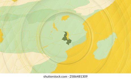 Abstract Map of Malawi and Surrounding Regions with Circular Patterns. Vibrant Abstract Map.