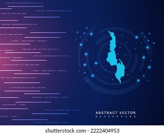 Abstract map of Malawi technology with hi-tech digital data connection system background circuit.