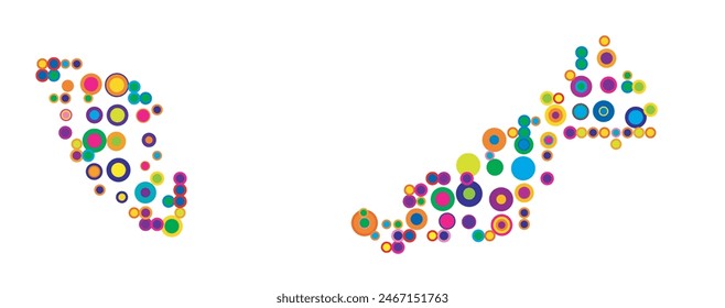 Abstract map of Malaysia drawn with overlapping colored circles like sweets or candies