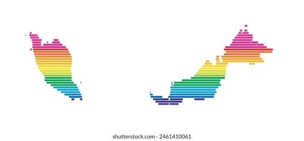 Mapa Abstractas de Malasia que muestra la zona del país con líneas paralelas Horizontales en colores arcoíris