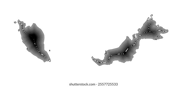 Abstract map of Malaysia showing the country border buffered inside with black tapering lines