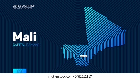Abstract map of Mali with hexagon lines
