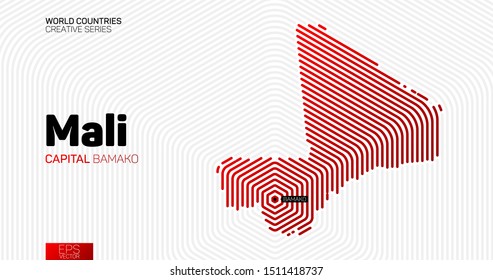 Abstract map of Mali with red hexagon lines