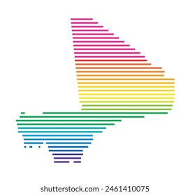 Abstrakte Landkarte von Mali, die das Gebiet des Landes mit Horizontalen Parallelen in Regenbogenfarben zeigt