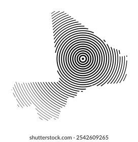 Abstract map of Mali showing the country with concentric black tapering lines