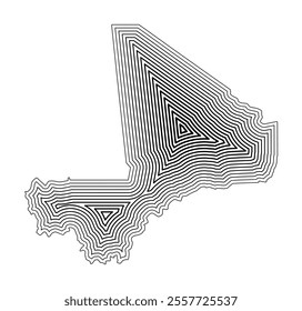 Abstract map of Mali showing the country border buffered inside with black tapering lines