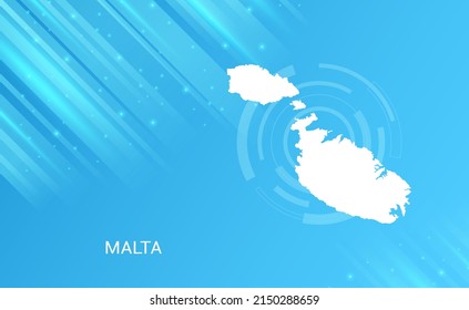 Abstract map of Malta circuit circle smooth light blue background.