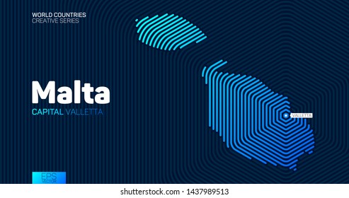 Abstract map of Malta with hexagon lines