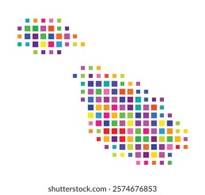 Abstract map of Malta showing the country with a pattern of colorful squares