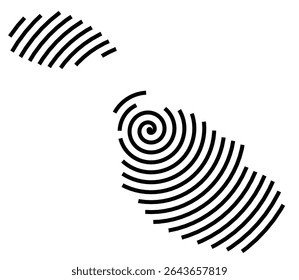 Abstract map of Malta showing the country with a black spiral line