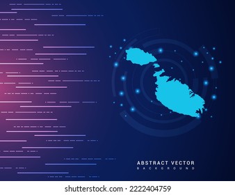 Abstract map of Malta technology with hi-tech digital data connection system background circuit.