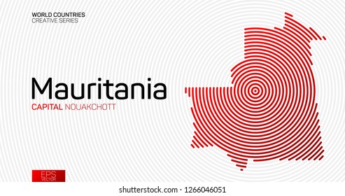 Abstract map of Mauritania with red circle lines
